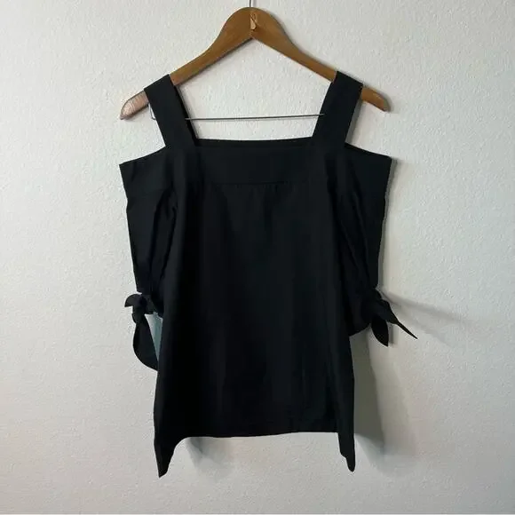 Double Standard Clothing NYC Open Shoulder Black Blouse Pleated Sleeves 38/ US S - Picture 3 of 9